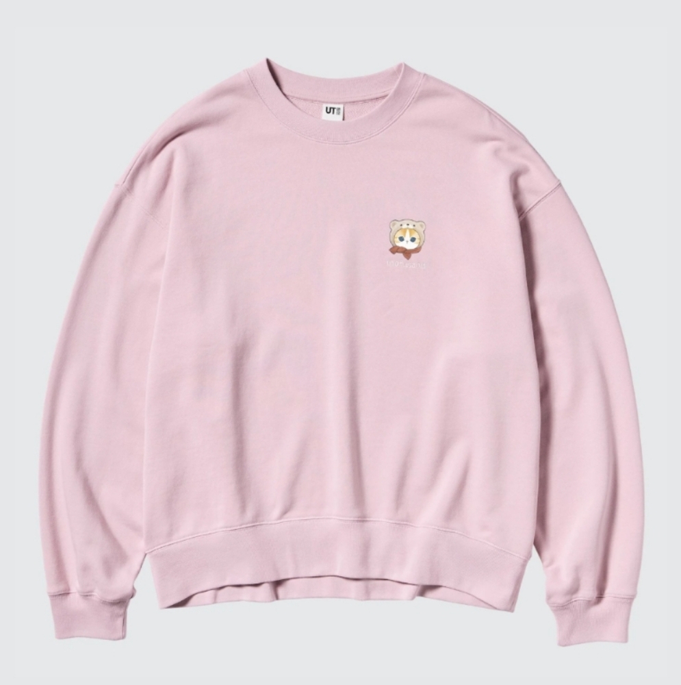 NWT Mofusand Teddy Meow Pink Graphic Print Sweatshirt Women's Size Large Uniqlo